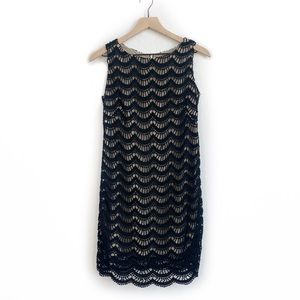 Anthropologie Tabitha Black Lace Dress with Nude Slip